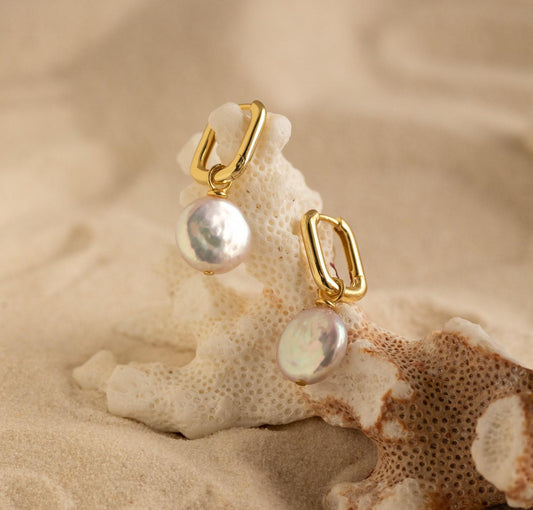 Pearl Charm Dainty Huggie Hoop Earrings