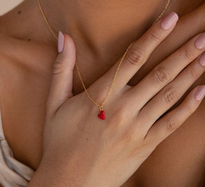 Tiny Red Heart Necklace for Layering