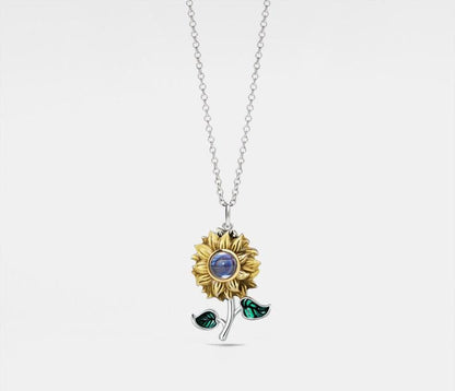 Personalized Sunflower Projection Necklace in Silver