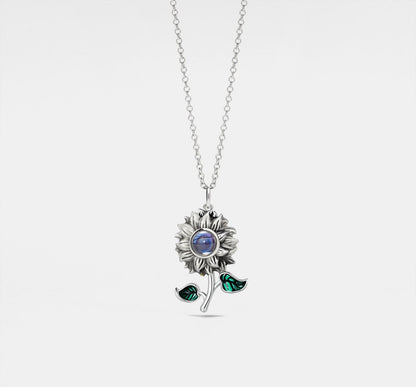 Personalized Sunflower Projection Necklace in Silver