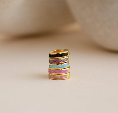 Black Opal Inlay Huggie Hoops Earrings