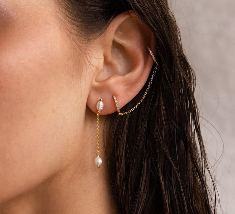 Minimalist Pearl Drop Chain Earrings