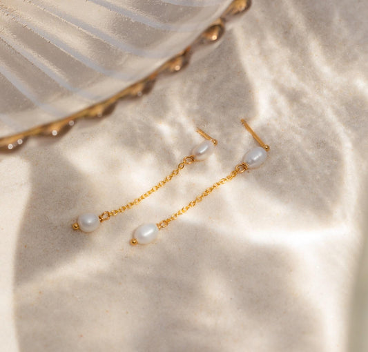 Minimalist Pearl Drop Chain Earrings