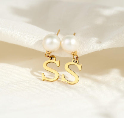 Personalized Pearl Initial Drop Earrings