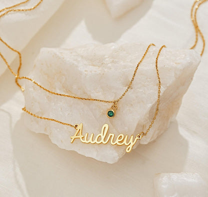 Custom Layered Name Necklace with Birthstone