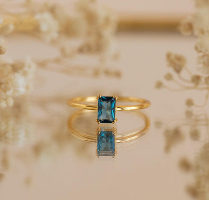 Vintage Blue Topaz Emerald Cut Ring