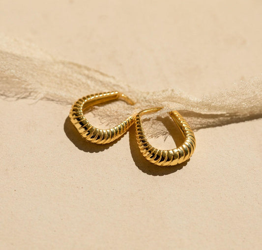 Gold Ribbed Hoop Earrings