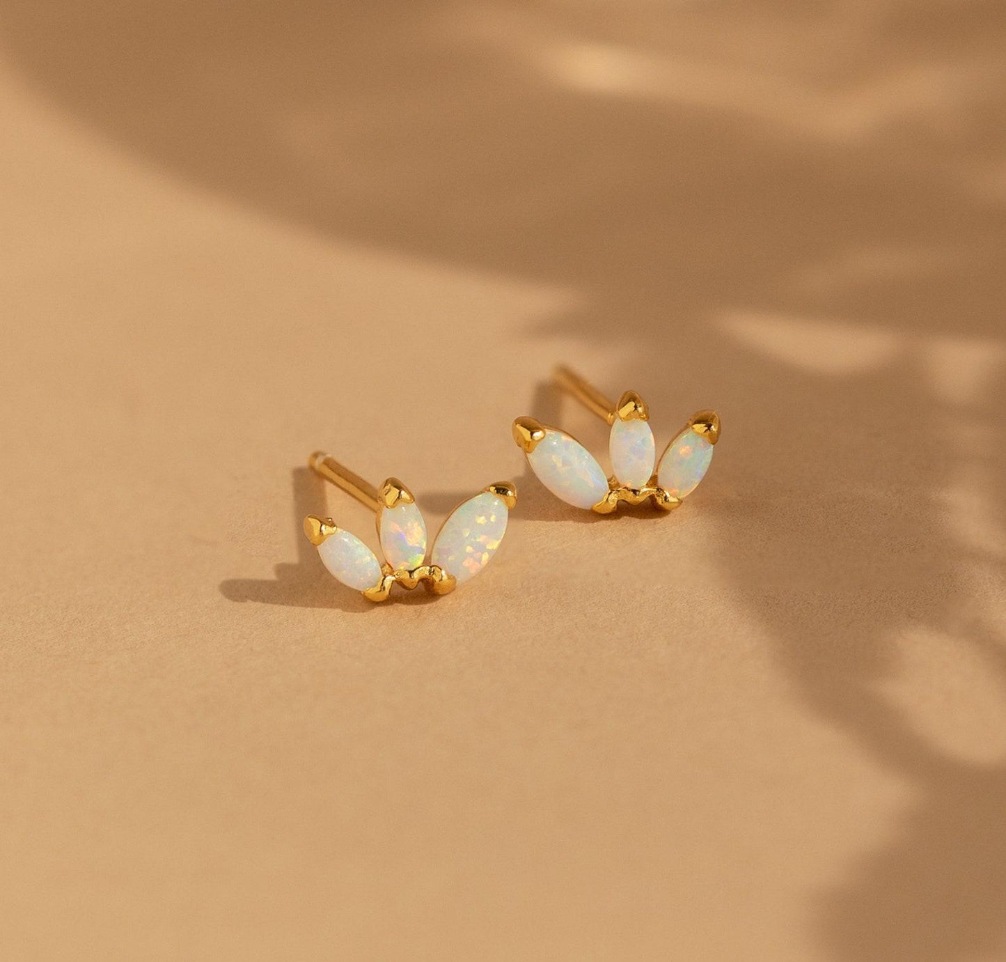 Gold Opal Flower Stud Earrings