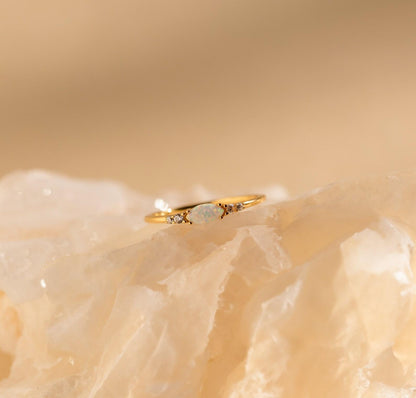 Personalized Opal and Diamond Minimalist Ring