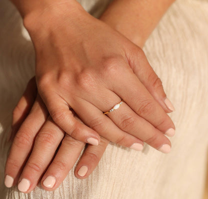 Personalized Opal and Diamond Minimalist Ring