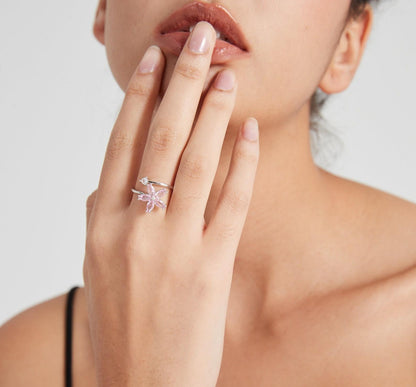 Pink Flower Sterling Silver Spinning Ring