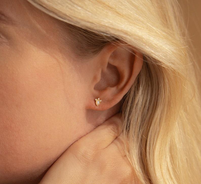 Dainty Opal Stud Earrings in Gold and Silver