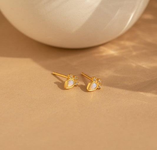 Dainty Opal Stud Earrings in Gold and Silver