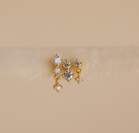 Mismatched Diamond Drop Stud Earrings Set