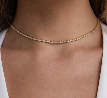 Dainty Gold Diamond Tennis Choker Necklace