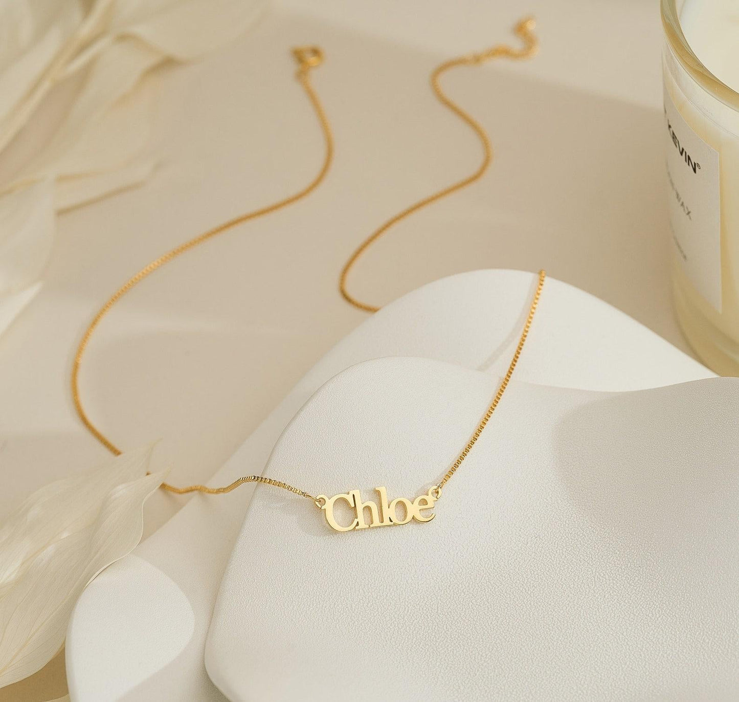 Personalized Block Name Necklace in 18K Gold