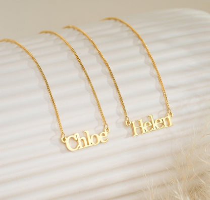 Personalized Block Name Necklace in 18K Gold