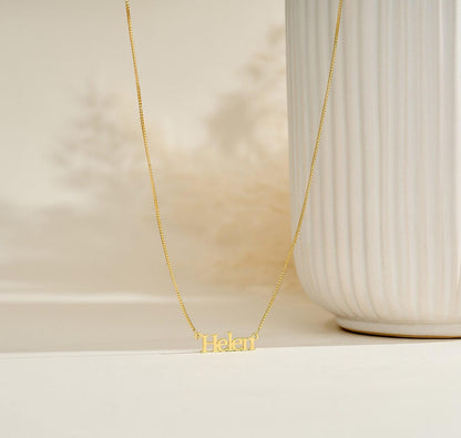 Personalized Block Name Necklace in 18K Gold