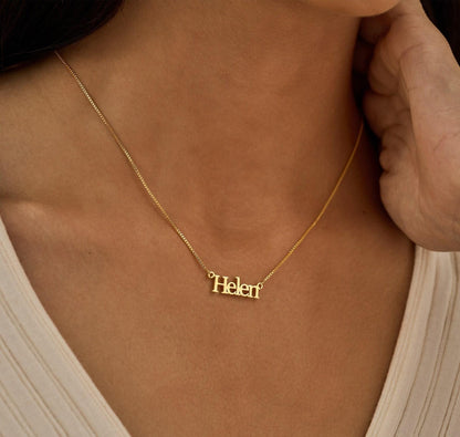 Personalized Block Name Necklace in 18K Gold