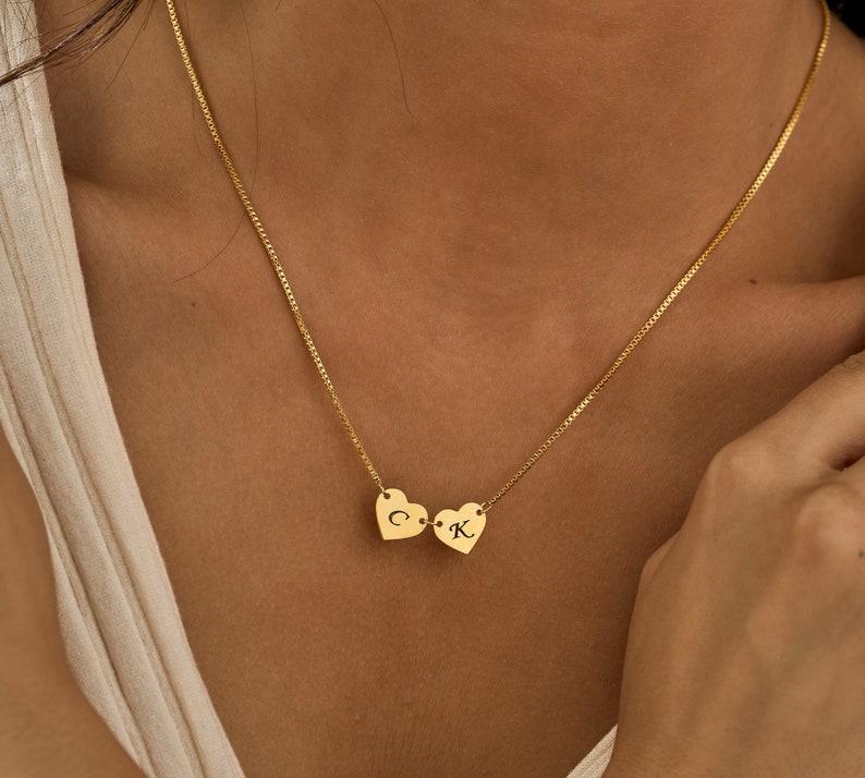 Custom Engraved Two Hearts Necklace in Gold