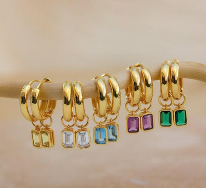 Personalized Dangling Birthstone Gold Hoops