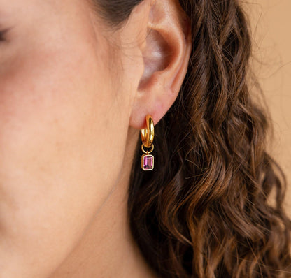 Personalized Dangling Birthstone Gold Hoops