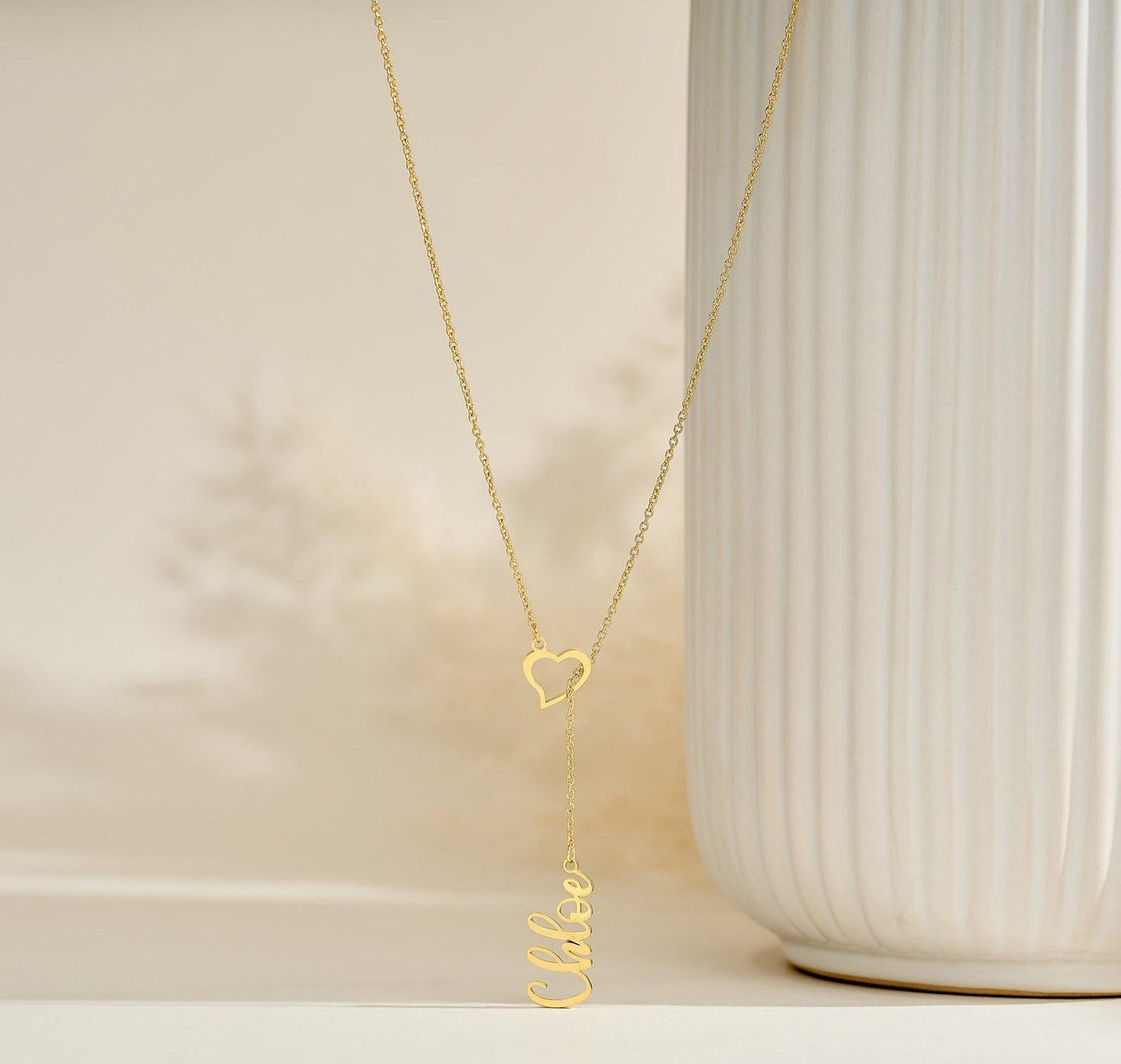 Personalized Gold Heart Name Lariat Necklace