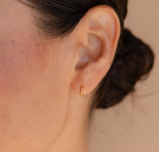 Dainty Pink Opal Gold Huggie Hoops