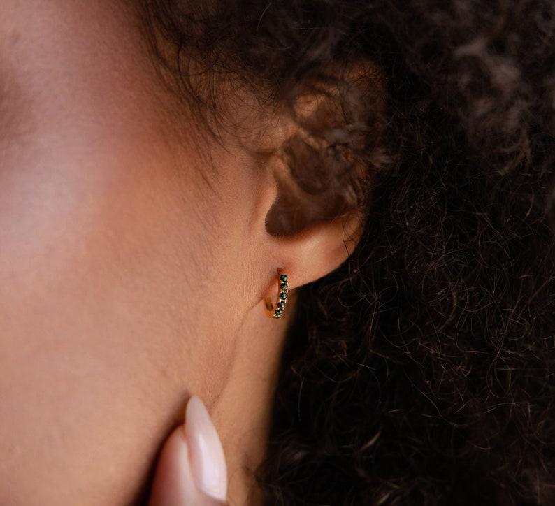 Dainty Black Opal Huggie Earrings