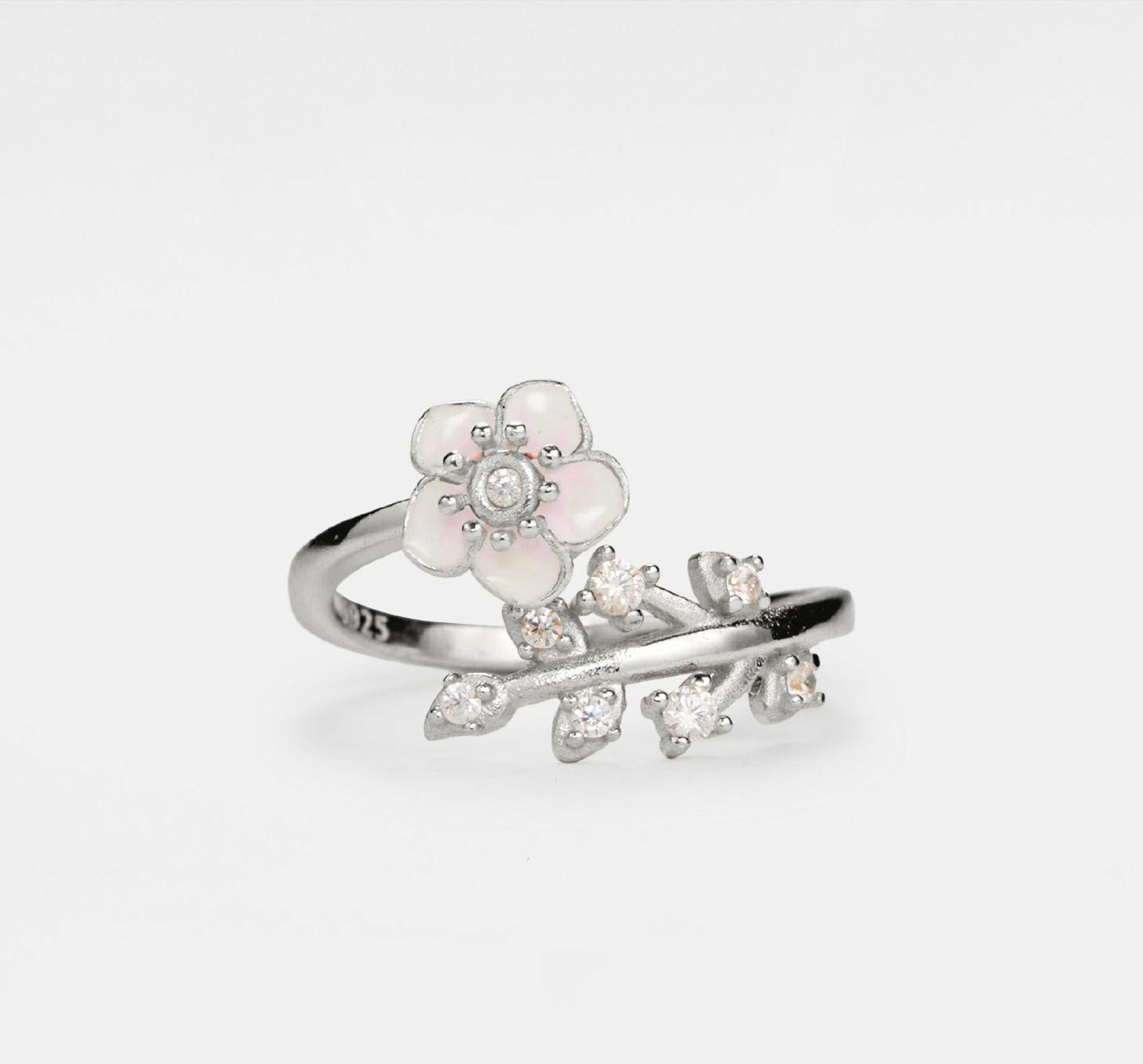 Sakura Flower Fidget Spinner Ring in Silver