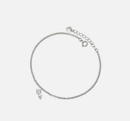 Custom Gold Tulip Charm Anklet in Silver