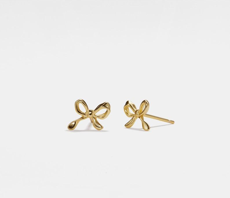 Tiny Gold Bow Stud Earrings in Silver