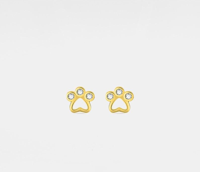 Dainty Heart Paw Stud Earrings in Gold and Silver