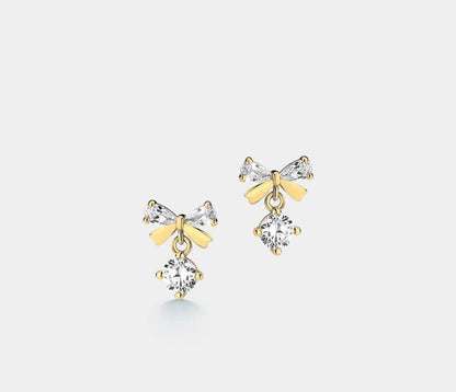 Dainty Gold Bow Drop Earrings in Silver