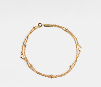 Dainty Gold Double Chain Bracelet with Heart Charm