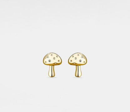 Tiny Gold Mushroom Stud Earrings in Silver