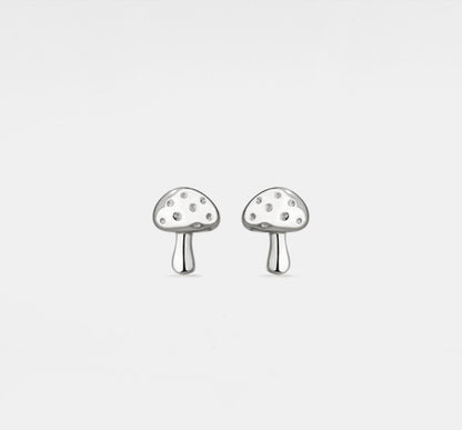 Tiny Gold Mushroom Stud Earrings in Silver