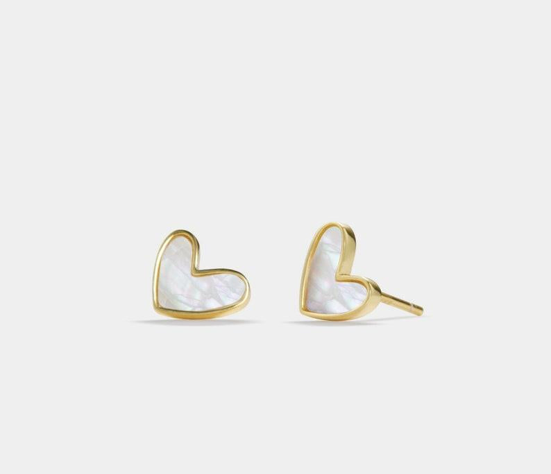 Mother of Pearl Heart Stud Earrings