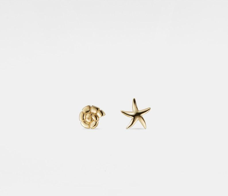 Seashell Starfish Stud Earrings in Sterling Silver