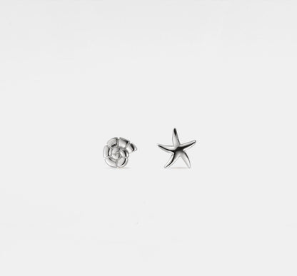 Seashell Starfish Stud Earrings in Sterling Silver