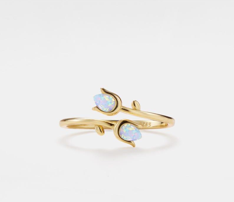 Personalized Opal Tulip Bypass Ring