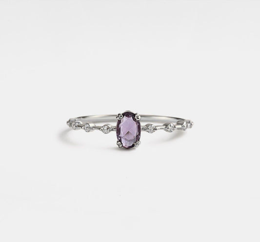 Personalized Oval Cut Amethyst Silver Ring