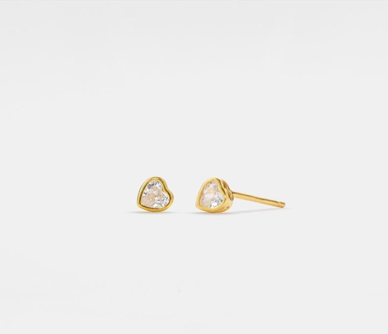 Dainty Gold Heart Stud Earrings in Sterling Silver