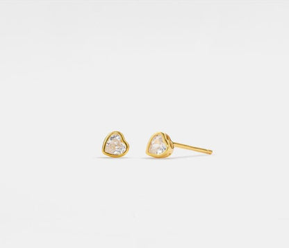 Dainty Gold Heart Stud Earrings in Sterling Silver