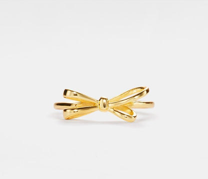 Personalized Gold Bow Tie Stacking Ring