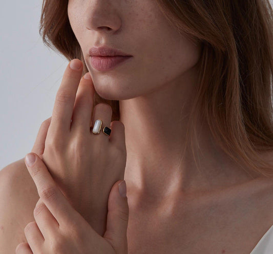 Black and White Agate Silver Ring