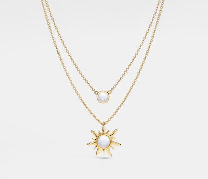 Sun Moon Opal Double Chain Necklace