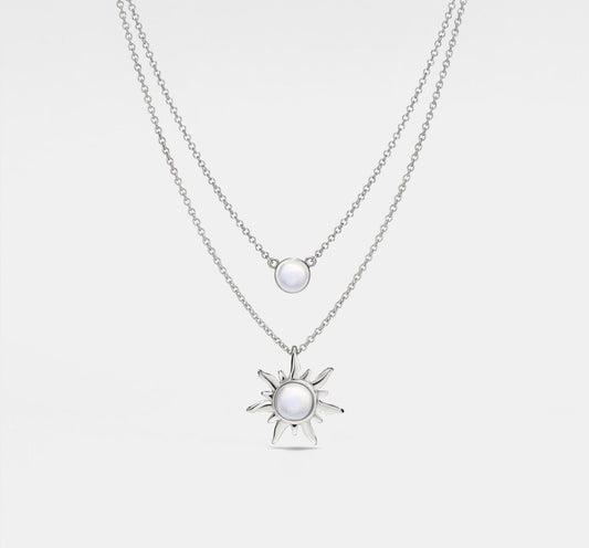 Sun Moon Opal Double Chain Necklace