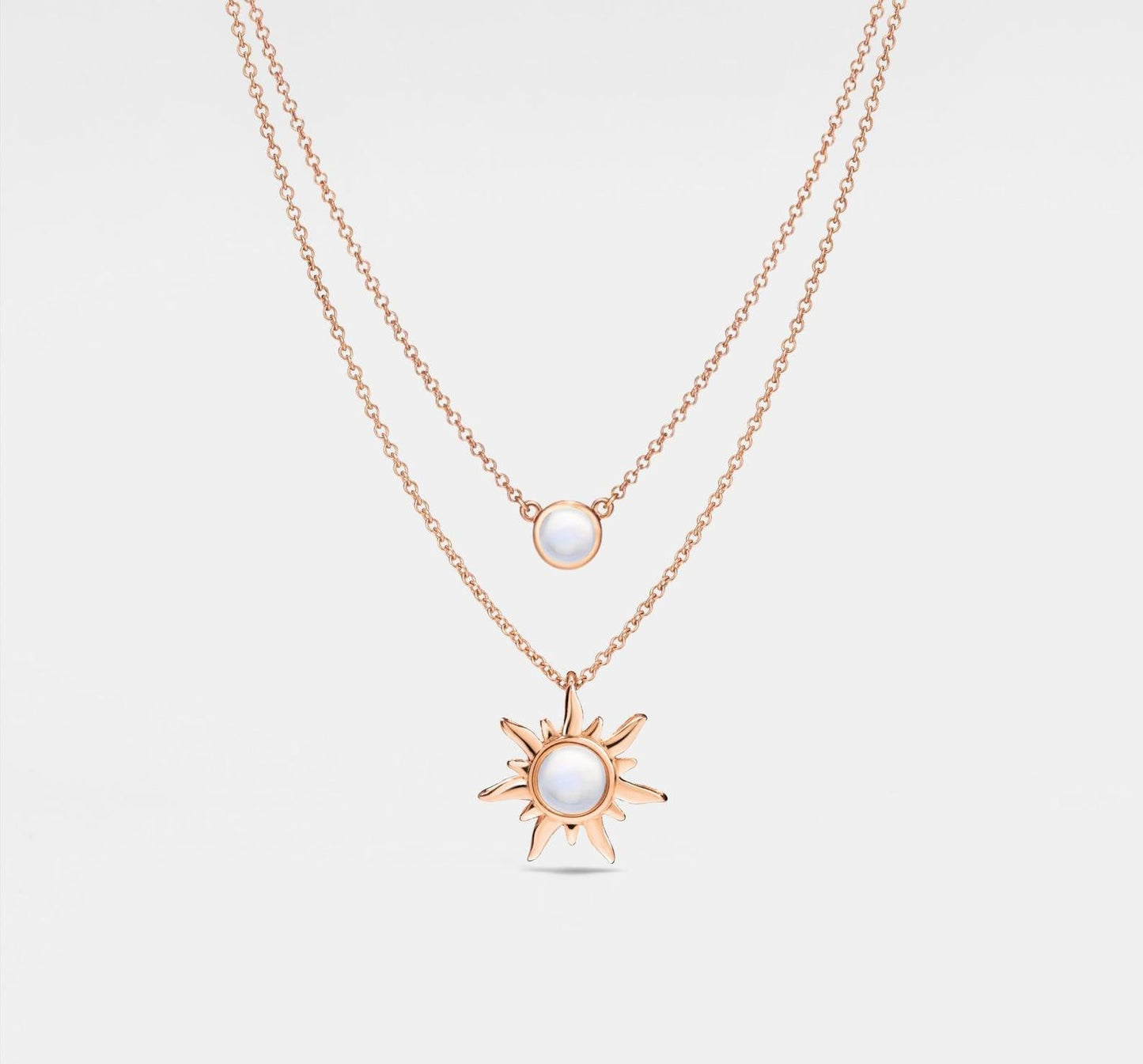 Sun Moon Opal Double Chain Necklace