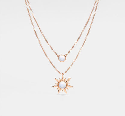 Sun Moon Opal Double Chain Necklace